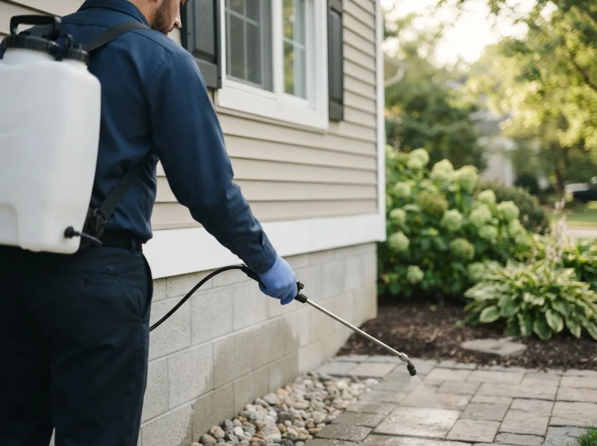 Pest control technician inspecting a home in Danville, IN